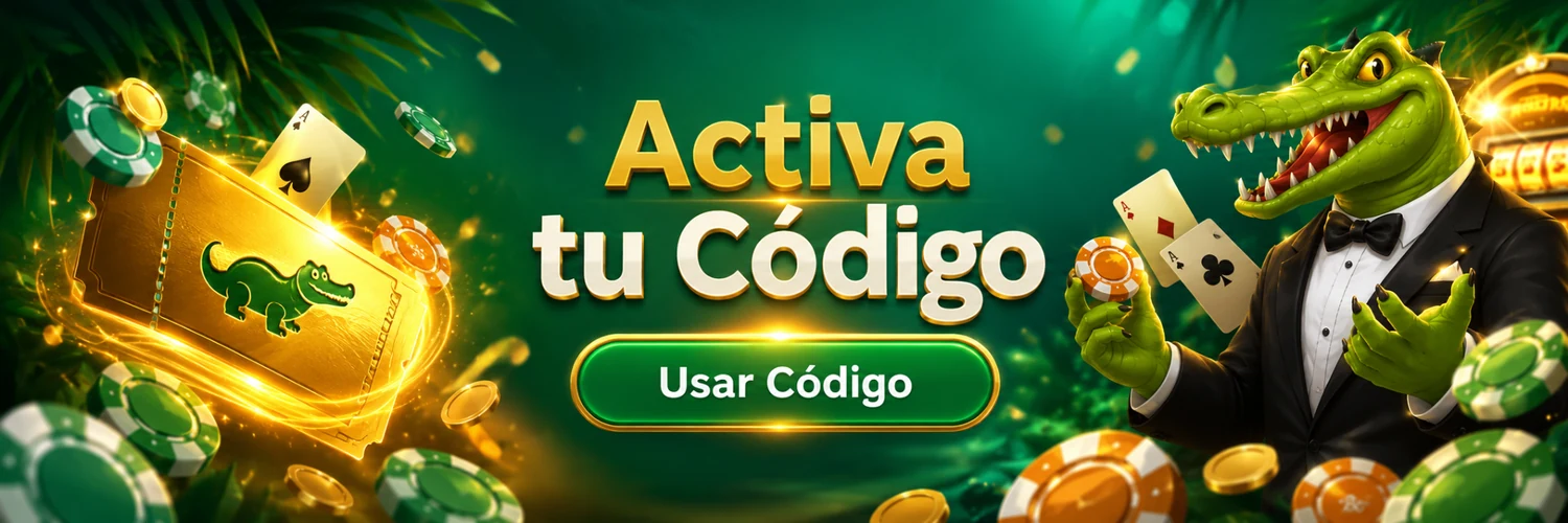 Código promocional de Croco Casino con tarjeta dorada y fichas